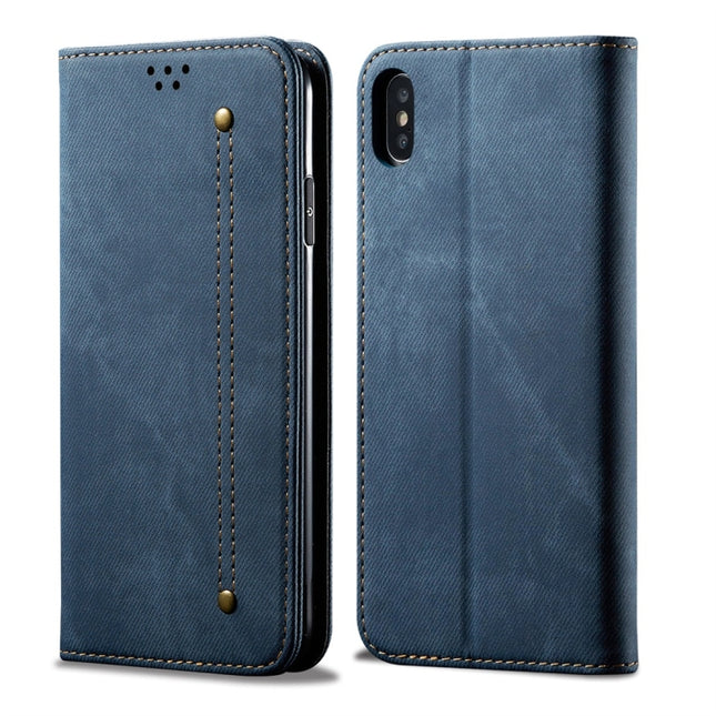 For iPhone XS Max Denim Texture Casual Style Horizontal Flip Leather Case with Holder & Card Slots & Wallet(Blue)-garmade.com