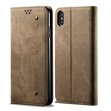 For iPhone XS Max Denim Texture Casual Style Horizontal Flip Leather Case with Holder & Card Slots & Wallet(Khaki)-garmade.com