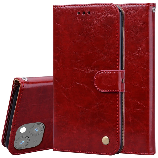 Business Style Oil Wax Texture Horizontal Flip Leather Case with Holder & Card Slots & Wallet For iPhone 13(Red)-garmade.com