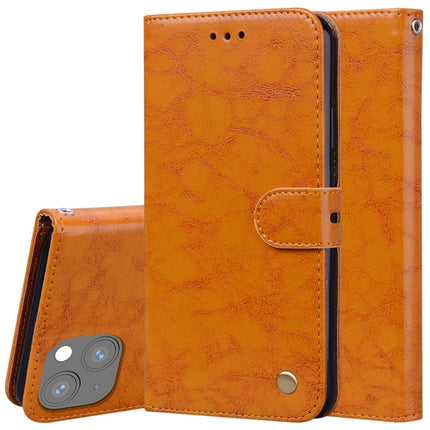 Business Style Oil Wax Texture Horizontal Flip Leather Case with Holder & Card Slots & Wallet For iPhone 13(Yellow)-garmade.com