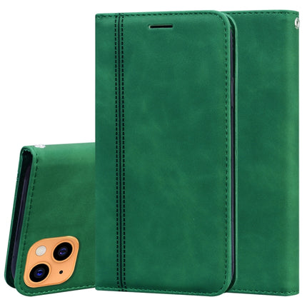 Frosted Business Magnetic Horizontal Flip PU Leather Case with Holder & Card Slot & Lanyard For iPhone 13(Green)-garmade.com
