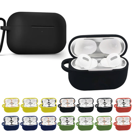 For AirPods Pro Silicone Wireless Earphone Protective Case Storage Box with Hook & Anti-drop Rope(Yellow+Silver Inner Sticker)-garmade.com