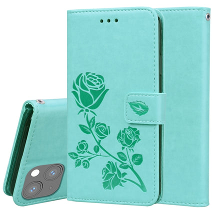 Rose Embossed Horizontal Flip PU Leather Case with Holder & Card Slots & Wallet For iPhone 13 mini(Green)-garmade.com