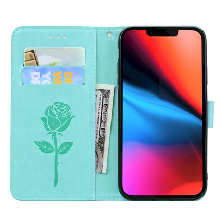 Rose Embossed Horizontal Flip PU Leather Case with Holder & Card Slots & Wallet For iPhone 13 mini(Green)-garmade.com