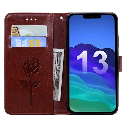 Rose Embossed Horizontal Flip PU Leather Case with Holder & Card Slots & Wallet For iPhone 13(Brown)-garmade.com