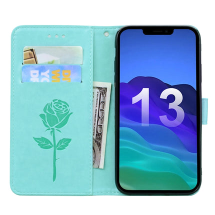 Rose Embossed Horizontal Flip PU Leather Case with Holder & Card Slots & Wallet For iPhone 13(Green)-garmade.com