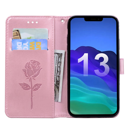 Rose Embossed Horizontal Flip PU Leather Case with Holder & Card Slots & Wallet For iPhone 13(Rose Gold)-garmade.com