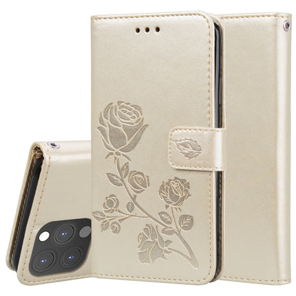 Rose Embossed Horizontal Flip PU Leather Case with Holder & Card Slots & Wallet For iPhone 13 Pro(Gold)-garmade.com