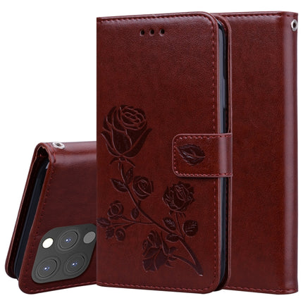 Rose Embossed Horizontal Flip PU Leather Case with Holder & Card Slots & Wallet For iPhone 13 Pro(Brown)-garmade.com