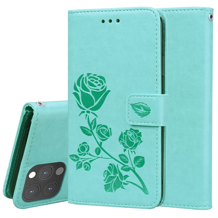 Rose Embossed Horizontal Flip PU Leather Case with Holder & Card Slots & Wallet For iPhone 13 Pro(Green)-garmade.com