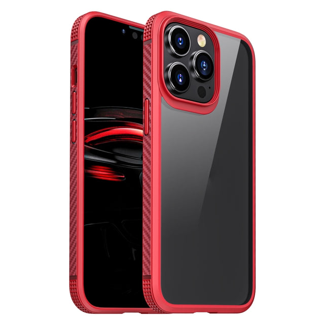 MG Series Carbon Fiber TPU + Clear PC Four-corner Airbag Shockproof Case For iPhone 13 Pro(Red)-garmade.com