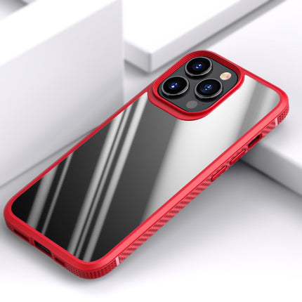 MG Series Carbon Fiber TPU + Clear PC Four-corner Airbag Shockproof Case For iPhone 13 Pro(Red)-garmade.com