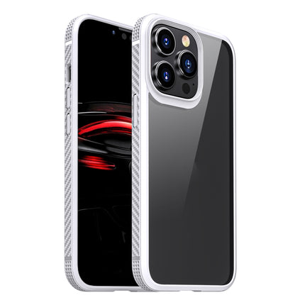 MG Series Carbon Fiber TPU + Clear PC Four-corner Airbag Shockproof Case For iPhone 13 Pro(White)-garmade.com