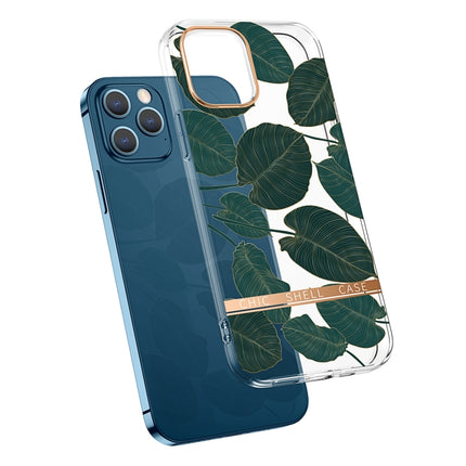 High Translucent Electroplating Flower Pattern TPU + PC Shockproof Case For iPhone 13 mini(Banana Leaf)-garmade.com