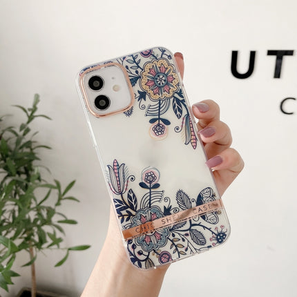 High Translucent Electroplating Flower Pattern TPU + PC Shockproof Case For iPhone 13(Po-phase Flowers)-garmade.com