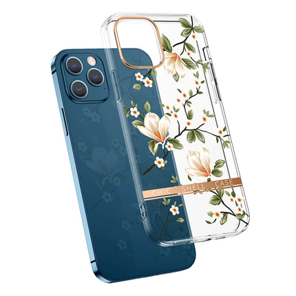 High Translucent Electroplating Flower Pattern TPU + PC Shockproof Case For iPhone 13(Magnolia)-garmade.com