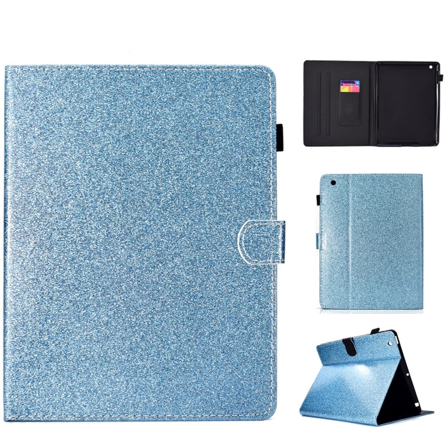 For iPad 2 / 3 / 4 Varnish Glitter Powder Horizontal Flip Leather Case with Holder & Card Slot(Blue)-garmade.com