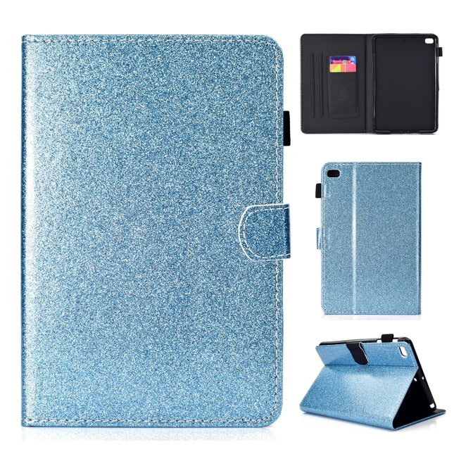 For iPad Mini 1/2/3/4/5 Varnish Glitter Powder Horizontal Flip Leather Case with Holder & Card Slot(Blue)-garmade.com