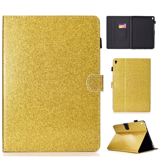 For iPad Pro 9.7 Varnish Glitter Powder Horizontal Flip Leather Case with Holder & Card Slot(Gold)-garmade.com