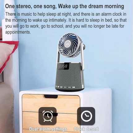 SOAIY K8 Wireless Bluetooth Dual Alarm Clock Speaker with Small Fan(Blue)-garmade.com