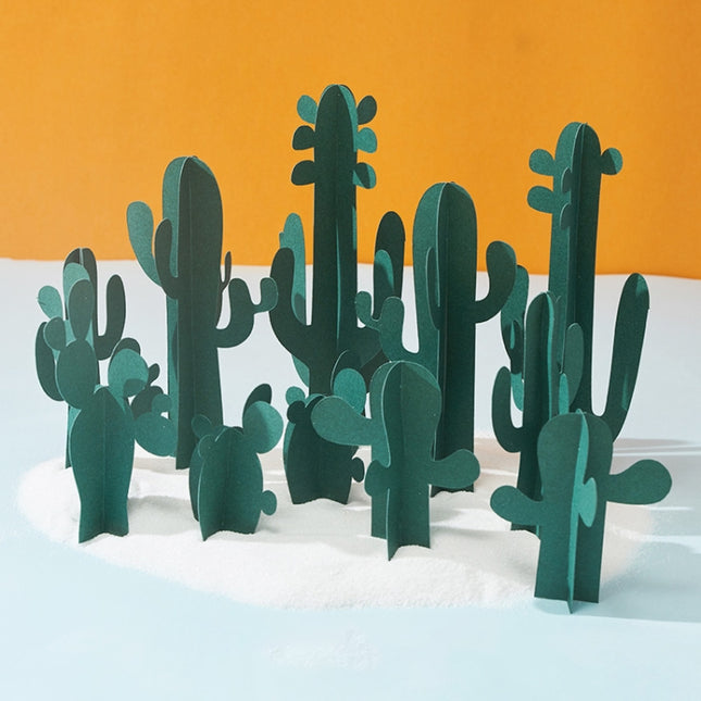 12 in 1 Miniature Beach Paper Cut Cactus Sandy Beach Landscape Decoration Photography Props(Green)-garmade.com