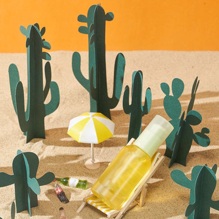 12 in 1 Miniature Beach Paper Cut Cactus Sandy Beach Landscape Decoration Photography Props(Green)-garmade.com