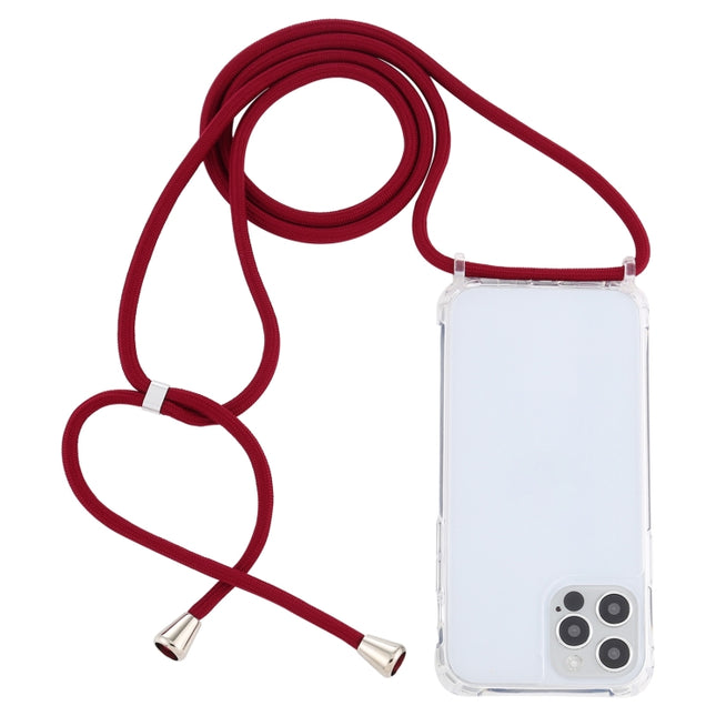 Transparent Acrylic Airbag Shockproof Phone Protective Case with Lanyard For iPhone 13 Pro(Claret)-garmade.com