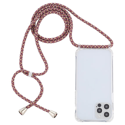 Transparent Acrylic Airbag Shockproof Phone Protective Case with Lanyard For iPhone 13 Pro(Red Apricot Grey Fine Lines)-garmade.com