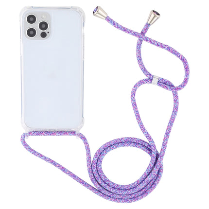 Transparent Acrylic Airbag Shockproof Phone Protective Case with Lanyard For iPhone 13 Pro(Purple Rainbow)-garmade.com