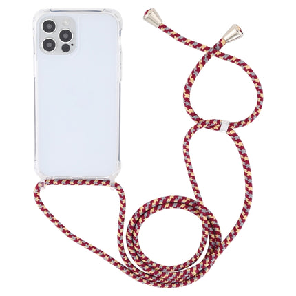 Transparent Acrylic Airbag Shockproof Phone Protective Case with Lanyard For iPhone 13 Pro(Red Apricot Grey Rough Grain)-garmade.com