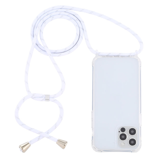 Transparent Acrylic Airbag Shockproof Phone Protective Case with Lanyard For iPhone 13 Pro(White Gold)-garmade.com