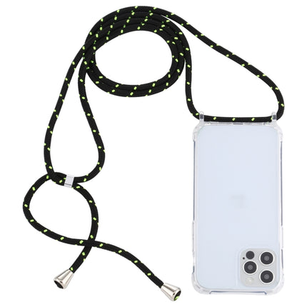 Transparent Acrylic Airbag Shockproof Phone Protective Case with Lanyard For iPhone 13 Pro(Black Green)-garmade.com