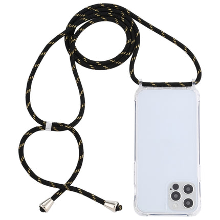 Transparent Acrylic Airbag Shockproof Phone Protective Case with Lanyard For iPhone 13 Pro(Black Gold)-garmade.com