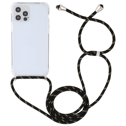 Transparent Acrylic Airbag Shockproof Phone Protective Case with Lanyard For iPhone 13 Pro(Black Gold)-garmade.com