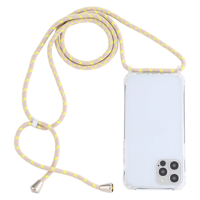 Transparent Acrylic Airbag Shockproof Phone Protective Case with Lanyard For iPhone 13 Pro(Yellow Pink Grey)-garmade.com
