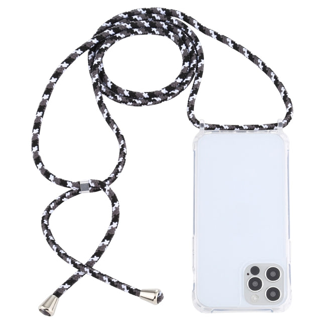 Transparent Acrylic Airbag Shockproof Phone Protective Case with Lanyard For iPhone 13 Pro(Black White Grey)-garmade.com