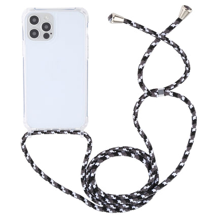 Transparent Acrylic Airbag Shockproof Phone Protective Case with Lanyard For iPhone 13 Pro(Black White Grey)-garmade.com