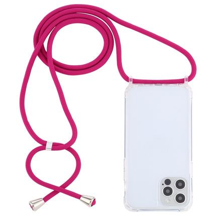 Transparent Acrylic Airbag Shockproof Phone Protective Case with Lanyard For iPhone 13(Rose Red)-garmade.com