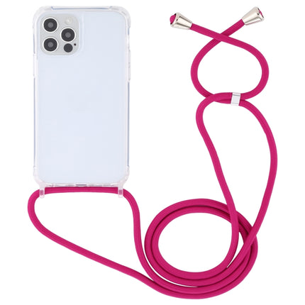 Transparent Acrylic Airbag Shockproof Phone Protective Case with Lanyard For iPhone 13(Rose Red)-garmade.com