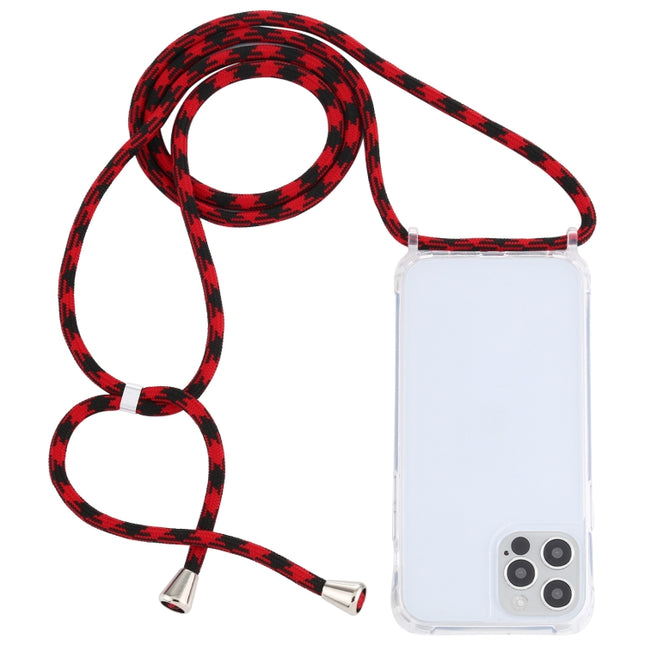 Transparent Acrylic Airbag Shockproof Phone Protective Case with Lanyard For iPhone 13(Red Black)-garmade.com