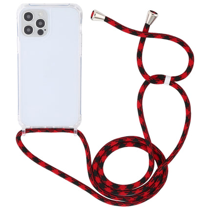 Transparent Acrylic Airbag Shockproof Phone Protective Case with Lanyard For iPhone 13(Red Black)-garmade.com