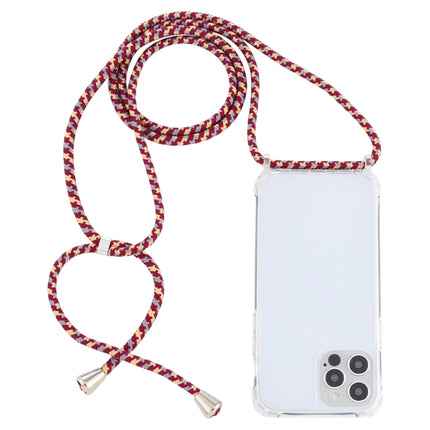 Transparent Acrylic Airbag Shockproof Phone Protective Case with Lanyard For iPhone 13(Red Apricot Grey Rough Grain)-garmade.com
