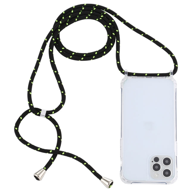 Transparent Acrylic Airbag Shockproof Phone Protective Case with Lanyard For iPhone 13(Black Green)-garmade.com