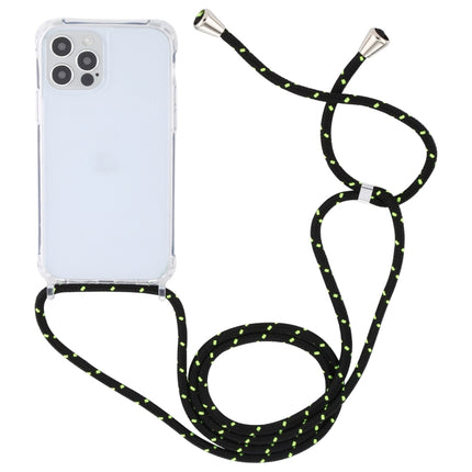 Transparent Acrylic Airbag Shockproof Phone Protective Case with Lanyard For iPhone 13(Black Green)-garmade.com