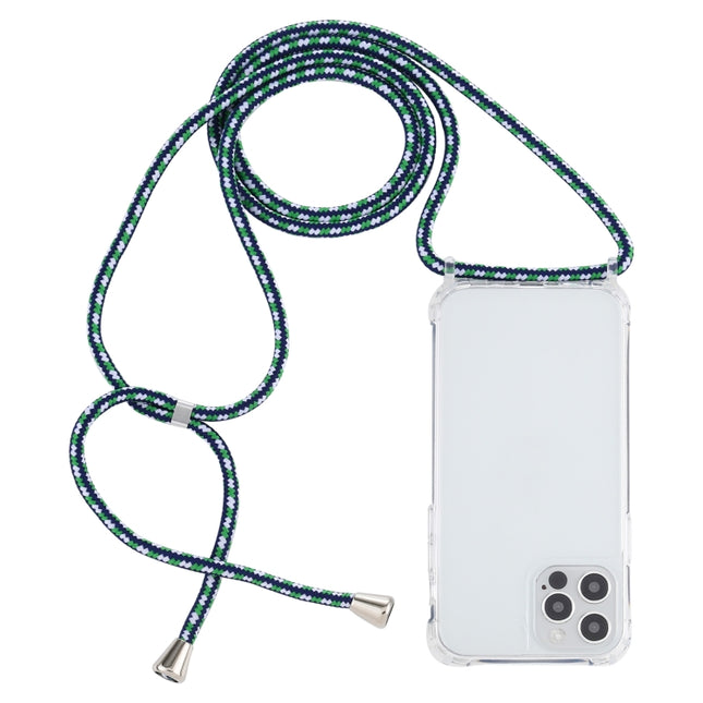 Transparent Acrylic Airbag Shockproof Phone Protective Case with Lanyard For iPhone 13 mini(Green White Blue)-garmade.com