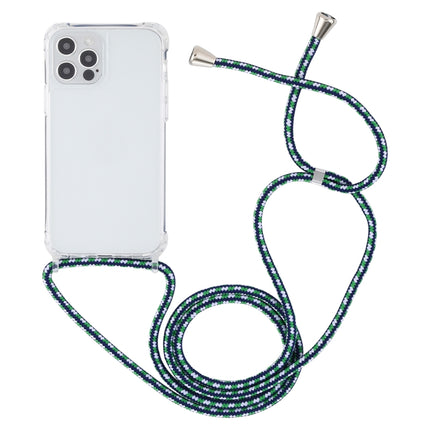 Transparent Acrylic Airbag Shockproof Phone Protective Case with Lanyard For iPhone 13 mini(Green White Blue)-garmade.com