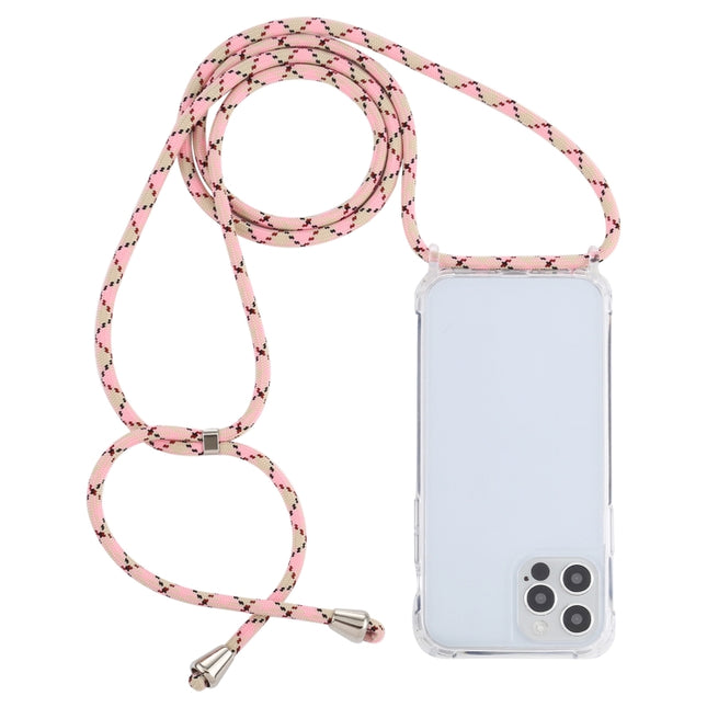 Transparent Acrylic Airbag Shockproof Phone Protective Case with Lanyard For iPhone 13 mini(Pink Apricot Coffee)-garmade.com