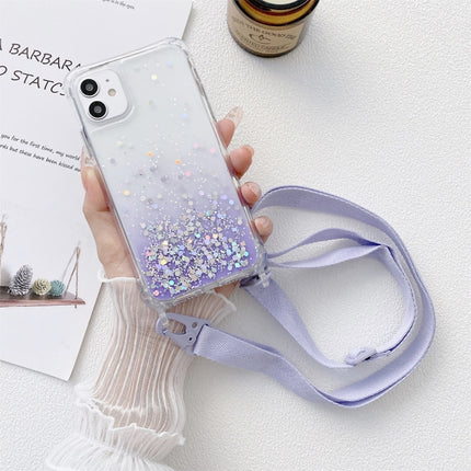 Gradient Glitter Powder Epoxy TPU Thickened Acrylic Shockproof Case with Wide Neck Lanyard For iPhone 13 mini(Purple)-garmade.com