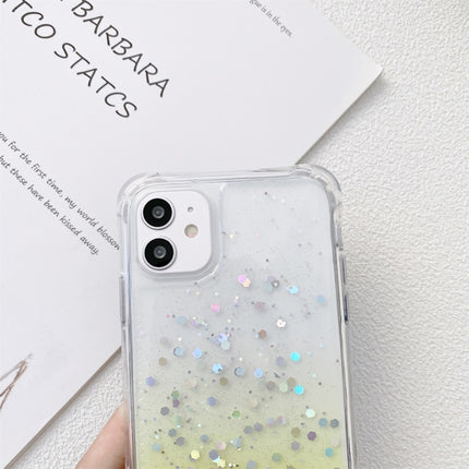 Gradient Glitter Powder Epoxy TPU Thickened Acrylic Shockproof Case with Wide Neck Lanyard For iPhone 13(Glacier Blue)-garmade.com