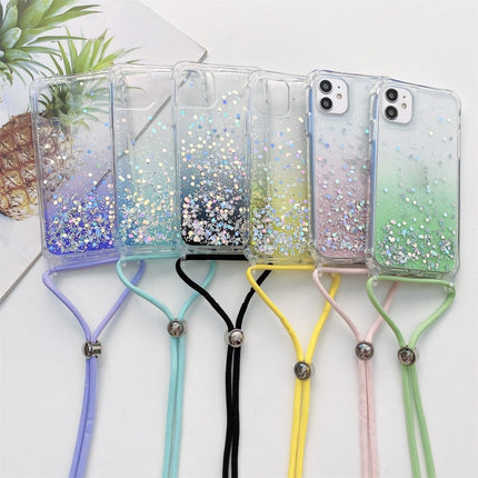 Gradient Glitter Powder Epoxy TPU Thickened Acrylic Shockproof Case with Round Neck Lanyard For iPhone 13 mini(Pink)-garmade.com